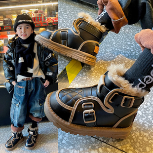 儿童大棉雪地靴2023冬季女童防水棉靴加绒加厚男童保暖机车靴