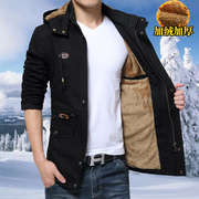 男士秋冬装外套大码加绒加厚纯棉衣，青年潮流帅气商务休闲夹克外衣