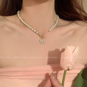 珍珠项链颈链女款轻奢高级设计感小众花朵吊坠，锁骨链choker毛衣链