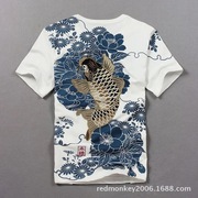 刺绣t恤男刺绣，短袖中国风刺青，短袖t刺绣鲤鱼0112