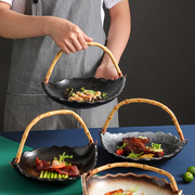 特色网红盘子创意日式陶瓷，艺术篮子餐厅，寿司店酒店餐具摆盘水果盘