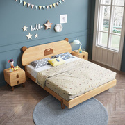 北欧1.5m实木床简约单人儿童床1.2米卧室套房拼色家具648