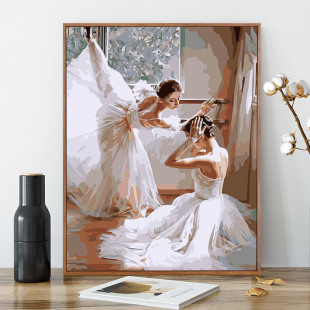 diy数字油画油彩画手绘客厅，风景人物大幅填充填色装饰画芭蕾舞者