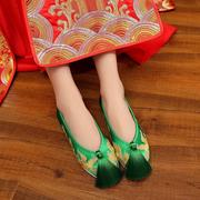 中式婚鞋子新娘结婚布鞋旗袍秀禾鞋平底龙凤鞋绿色上轿鞋红色