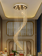 别墅楼中楼大客厅水晶吊灯楼梯，吊灯旋转楼梯，灯长吊灯现代简约复式