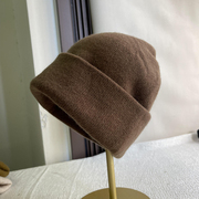 高品质羊驼色细软纯羊毛针织帽子女秋冬保暖套头帽显脸小冷帽男潮