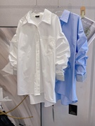 欧货春夏衬衫女袖口方钻中长款宽松堆堆袖，设计感七分袖白色衬衣潮