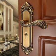 欧式门锁家用通用型室内卧室静音黄古铜房间木门锁把手中式仿