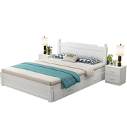 实木成人双人1米81.52单人，儿童卧室经济型简约现代白色软靠欧式床