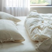 a类日式水洗全棉四件套个性，民宿纯白色酒店被套床单裸睡床上用品