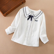 女童衬衫春装2024儿童白衬衣(白衬衣)秋纯棉，洋气中大童长袖上衣打底衫