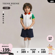 teenieweeniekids小熊童装24年夏男宝宝翻领拼接纯棉polo衫