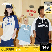 GUUKA重磅短袖T恤男潮美式坏学生上衣女情侣装夏装撞色POLO衫宽松