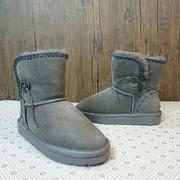 中筒靴冬季真皮羊毛一体雪地，靴复古色，扣子流苏女靴c24-8