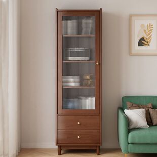 北欧全实木书柜带玻璃门书橱简约现代储物柜客厅展示柜沙发边柜
