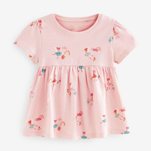 24夏装女童裙摆式短袖T恤宝宝粉红色上衣儿童纯棉洋气半袖衫6