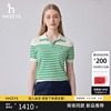 商场同款Hazzys哈吉斯女装2024夏季水手领条纹短袖针织衫