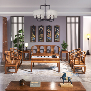 红木家具全鸡翅木皇宫椅沙发组合古典中式客厅小户型实木圆椅沙发
