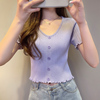短袖女2024年夏紫色(夏紫色，)露脐薄款纯色针织衫，韩版女装冰丝t恤上衣