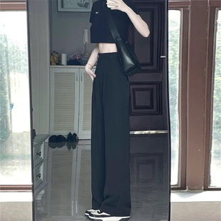 黑色西装裤女夏季薄款高级感垂感宽松休闲高腰，春秋窄版直筒阔腿裤