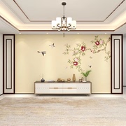 3d现代简约新中式玉兰花鸟电视机，背景墙壁纸客厅，影视墙布壁画壁布