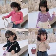 女童娃娃领上衣2024春秋装儿童长袖T恤韩版女宝宝洋气打底衫