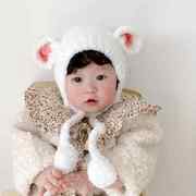 宝宝保暖帽子护耳帽冬季大耳朵婴儿童毛绒男女童护耳系带可爱超萌