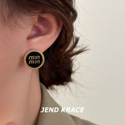 miu金色圆形字母耳钉女2024耳环高级感小众设计气质耳饰