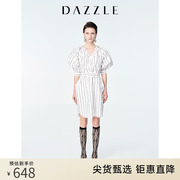 dazzle地素奥莱春夏，法式小众气质条纹泡泡，袖收腰廓型连衣裙女