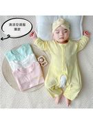 开档连体衣婴儿夏季薄款长袖，空调服睡衣，新生儿女宝宝纯棉哈衣爬服