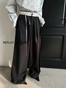 replay春夏2024韩版时尚，高腰拼色条纹拖地阔腿西装裤，长裤女