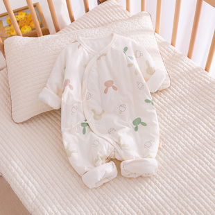新生儿连体衣服春秋冬季夹棉婴儿哈衣刚出生宝宝，和尚服薄棉衣纯棉