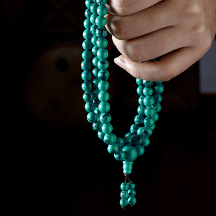 绿松石108颗珠子手串民族风手链藏式天然原矿男女款念珠饰品项链