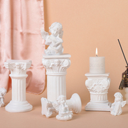 欧式罗马柱烛台树脂石膏小天使拍摄道具家居桌面，背景拍照装饰摆件