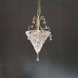 铜水晶缀花篮吊灯，法式欧式美式厅过道卧室书房玄关单头铜水晶