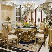 欧式餐桌椅组合实木大户型，大理石饭桌香槟，金色餐厅圆形桌子