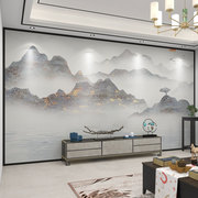 墙纸定制新中式淡雅山水电视背景墙壁纸客厅壁布装饰影视墙布壁画