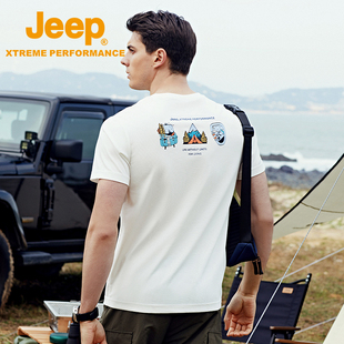 Jeep吉普短袖T恤男户外吸湿透气速干T圆领垂感运动衣跑步健身服