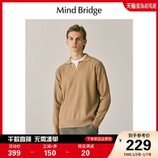 MB MindBridge百家好长袖秋季V领针织衫2023休闲男装polo衫