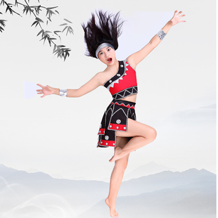 云南佤族女装甩发舞蹈服阿佤阿娃民族舞台服佤族傣族壮族演出服装