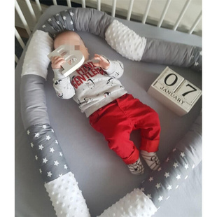 ins星星拼色圆柱形婴儿床床围纯棉四季通用儿童防撞婴儿床装饰
