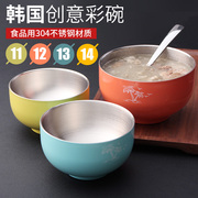 双层隔热304不锈钢碗儿童碗彩色，防烫加厚摔耐用韩日式(韩日式)面家用汤碗
