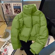 韩版绿色棉衣棉服女装2023秋冬季棉袄加厚立领面包服高腰短款外套