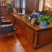 美式实木书桌电脑桌高端复古雕花，别墅总裁桌大班台老板桌办公桌