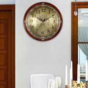 实木挂钟金属钟面客厅装饰挂表E创意复古石英钟家用圆形时钟