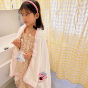 草莓熊卡通(熊卡通)儿童毛巾，浴巾两件套吸水家用宝宝洗澡盖毯加厚