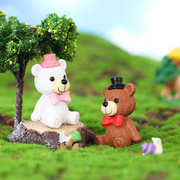 卡通带帽领结小熊公仔儿童，玩具水族花艺微景观摆件烘焙蛋糕装饰品
