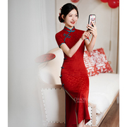中式旗袍敬酒服2023新娘，红色结婚礼服，高级感改良年轻款少女夏