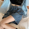 设计感可调节牛仔短裤女夏薄款胖妹妹，mm宽松显瘦阔腿a字五分裤潮