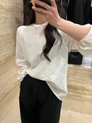韩国休闲简约北欧文艺圆领肌理两色长袖衬衫